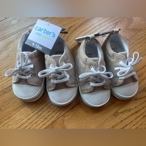 NWT - 2 Pairs of 9-12M Soft Sole Shoes in beige